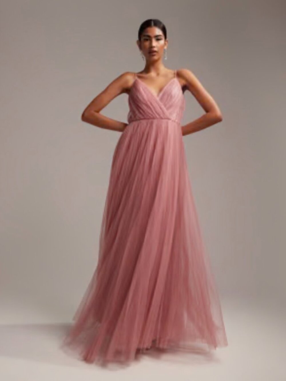 ASOS DESIGN Rose Pleated Tulle Bridesmaid Maxi Dress US 4 NWT